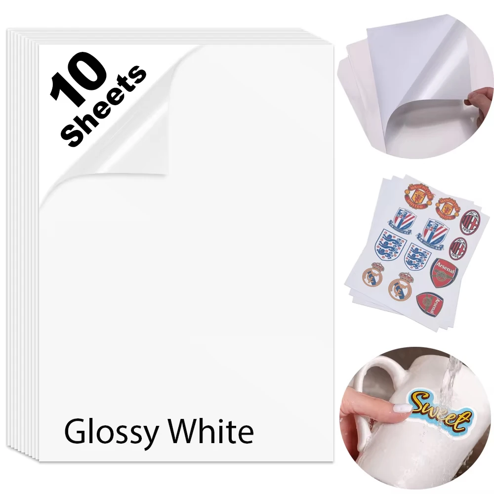 10 Sheets Transparent/Translucent Waterproof Vinyl Sticker Paper Pearlescent/Matte/Golden A4 Label Sticker for Inkjet Printer