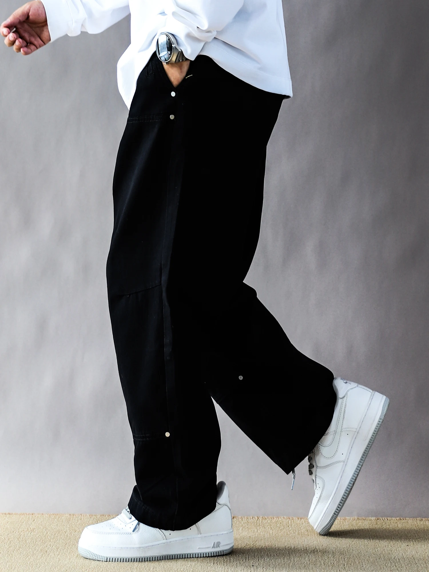 

Retro Japanese Sle Men's Spring Autumn Casual Bla Straight Leg Work Trousers Loose Fit Comfortable Cotton High Street Fas...