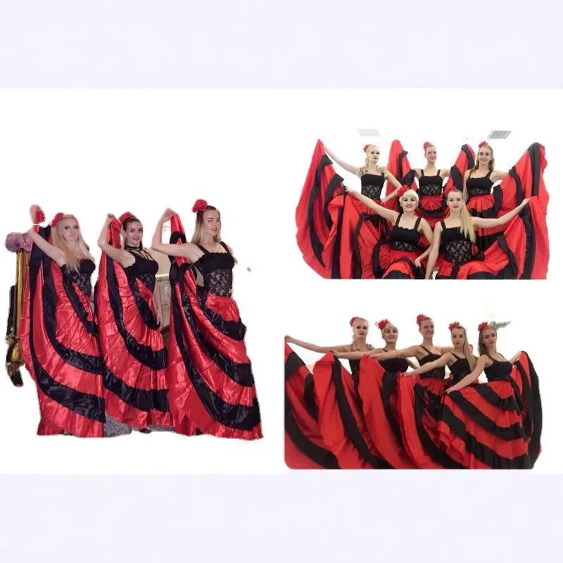 Gonna per Danza del Ventre con Spacco Alto, Ampia Gonna Flamenco per Donna, Costume per Spettacoli, Vestibilità Aderente