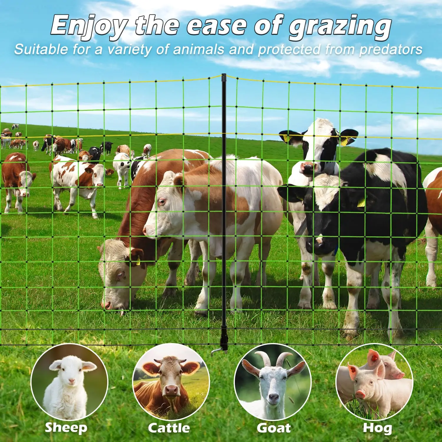 Portable Electric Net Fence for Goats, Sheep, Lambs, Hogs - 49.6" x 164' with Posts & Spikes