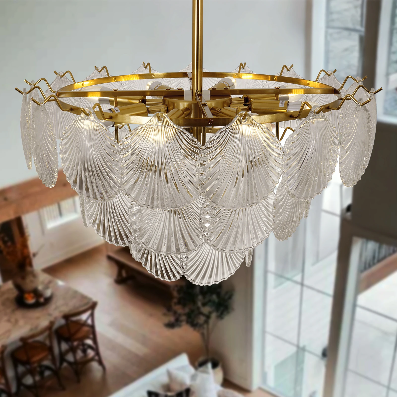 Creative Shell Shaped Glass Lampshade LED Chandelier Living,Room,Bedroom Personalized Simple Decorative Lighting Gold