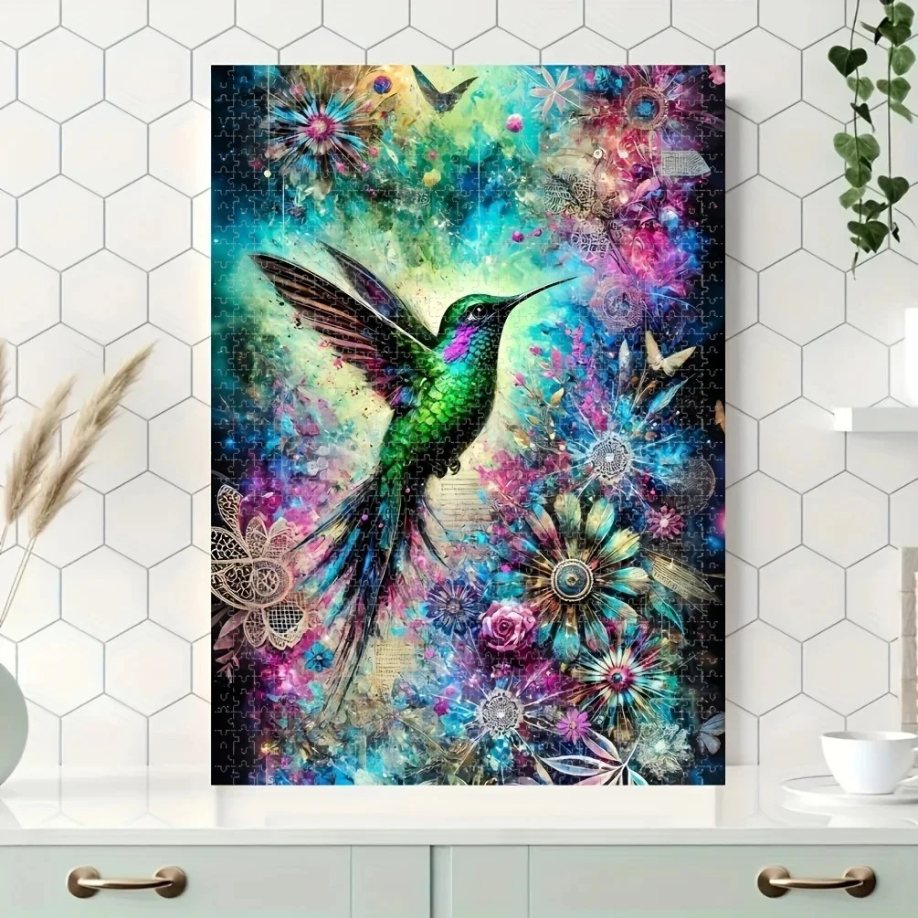 

1000pcs Hummingbird Oil Painting Jigsaw Puzzle - Vibrant Floral & Butterfly Design, & Family-Friendly DIY Art Activity, Challe