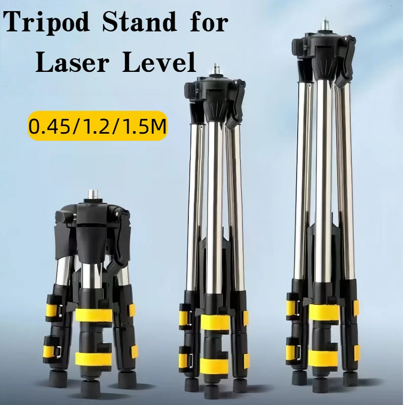 Suporte de tripé de barra de extensão de aço inoxidável de 0,45 M / 1,2 M / 1,5 M para nível de laser com adaptador de 5/8 polegadas a 1/4 polegadas
