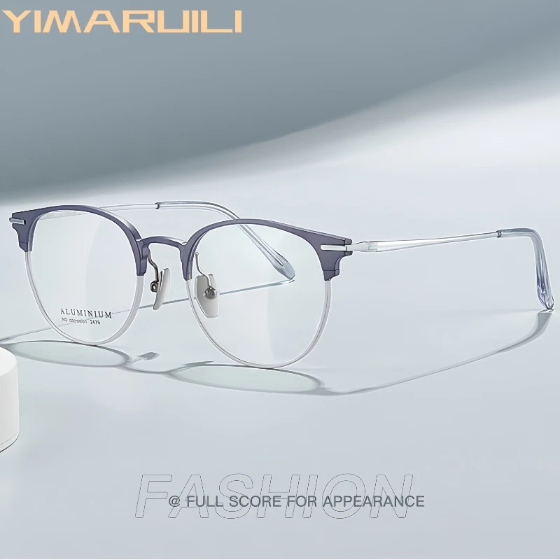 

YIMARUILI Men and Women Retro Round Glasses Ultra-light Aluminum-magnesium Fashion Optical Prescription Eyeglasses Frames 2479