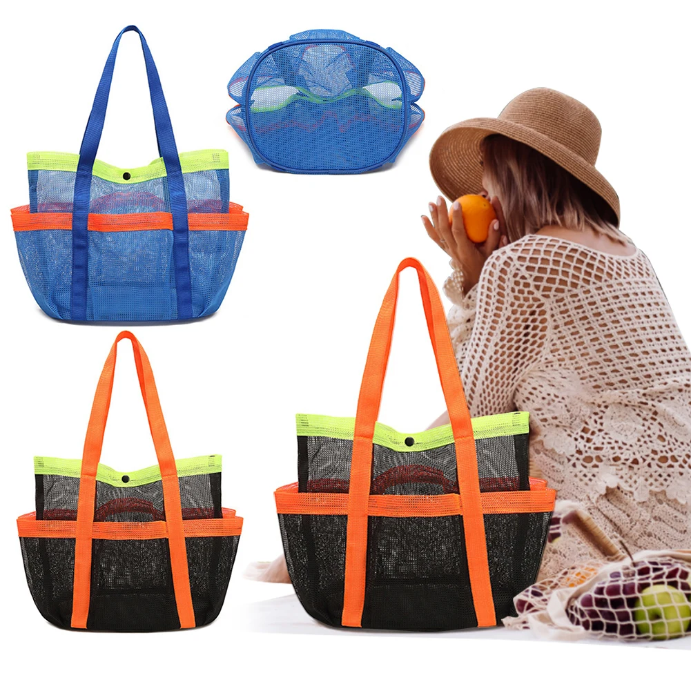 Mesh Beach Bag Sand Toy Organizer Bag Lightweight Foldable Swimming Pool Bag Waterproof for Cruise Swim Vacation Essentials