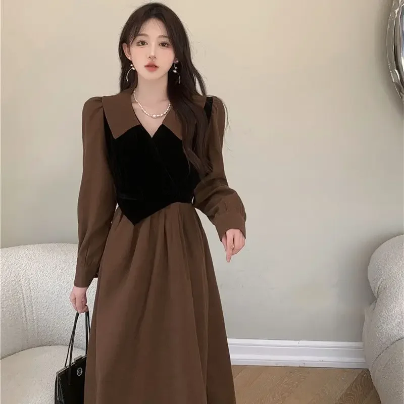 Elegant Women's Clothing Autumn/winter Two-piece Illusion Waist-fitted Long Dress Design Sensibility Slimming