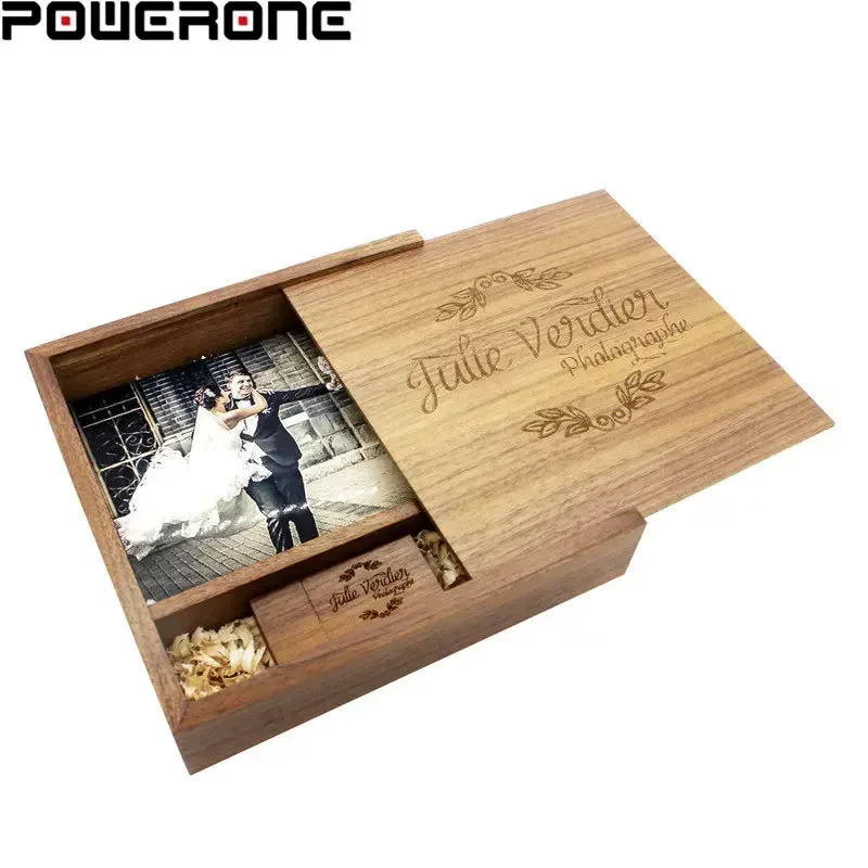 Free Custom Logo USB Flash Drives 128GB Wooden Photo Album + Box (17*17CM) USB 2.0 Memory Stick 64GB Wedding Gift Pen Drive 32GB