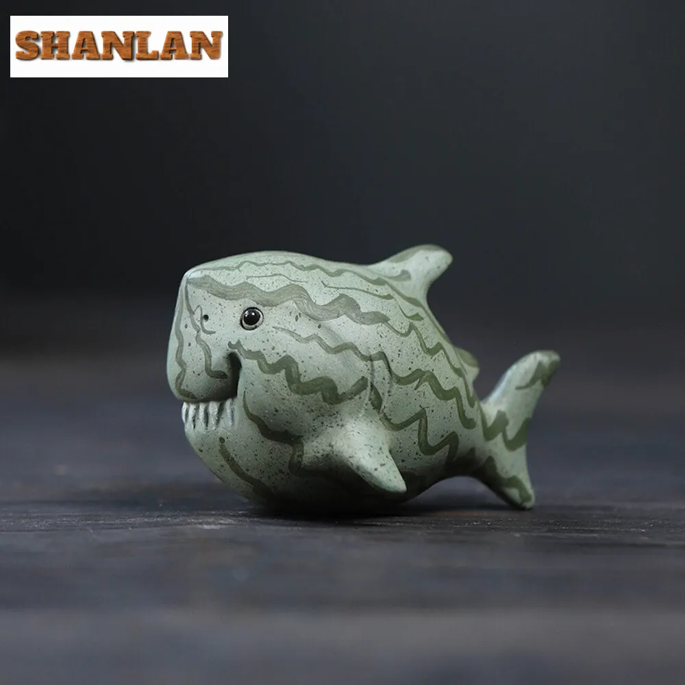 Purple Sand Shark Tea Pet Handmade Tea Play Figurine Toys Watermelon Tea Figurine Tea Statue Tea Ceremony Tea Set Decoration