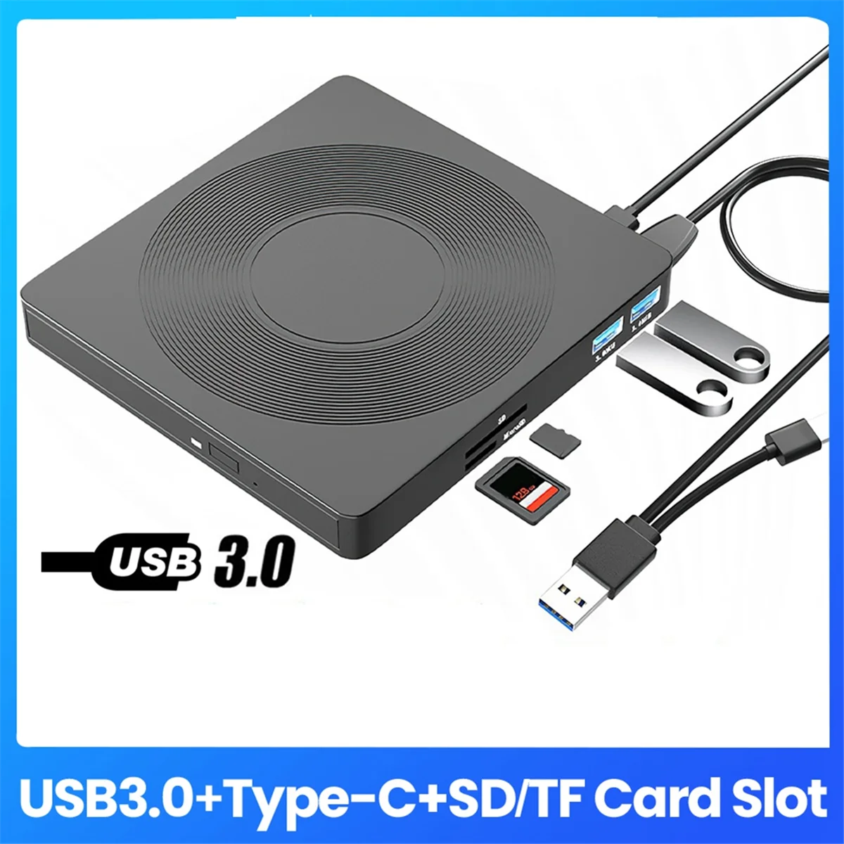 6 In1 External CD/DVD Drive USB3.0 Type C CD DVD RW VCD Optical Drive with SD TF Card Reader DVD Burner for PC