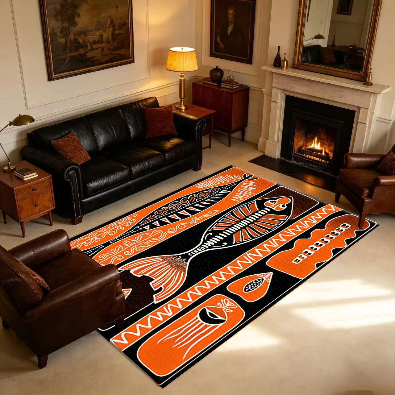 Aboriginal Style Fishbone Tribal Art Pattern Carpet Floor Non-Slip Mat