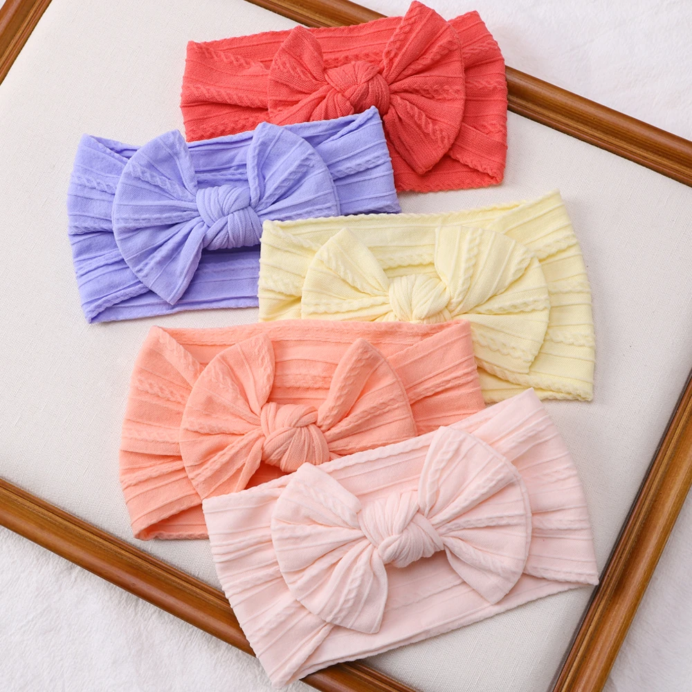 

6pcs/Set Big Bows Headbands for Baby Girls Elastic Turban Hair Bands Soft Nylon Newborn Kids Headwear Headwrap Hair Accessories