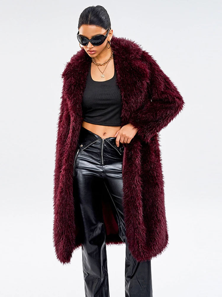 DEAT-Manteau en Fausse Fourrure à Manches sulfpour Femme, Veste Chaude en Peluche à Revers, Optique de Documents Solide, Nouvelle Tendance Hiver 2024, 7AB6para