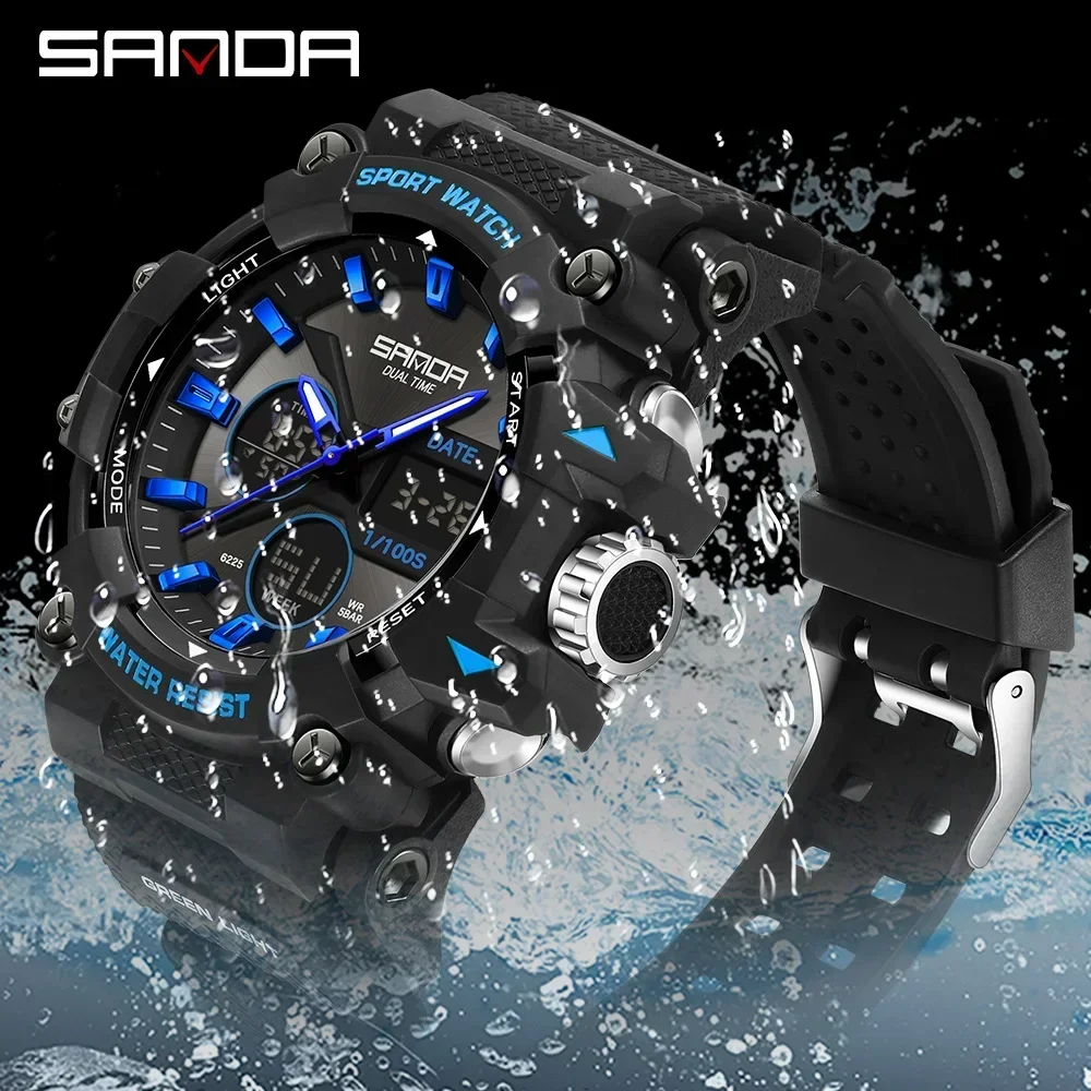 SANDA Women\'s Sports Watch for Men Quartz Digital Dual Display Watches Shock Water Resistant Camping GYM Wristwatch 2W6225