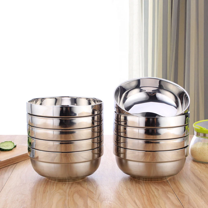 Anti Scalding Bowls Stainless Steel Double-layer Thick Durable Soup Rice Bowls Kindergarten Children\'s Canteen Bowl