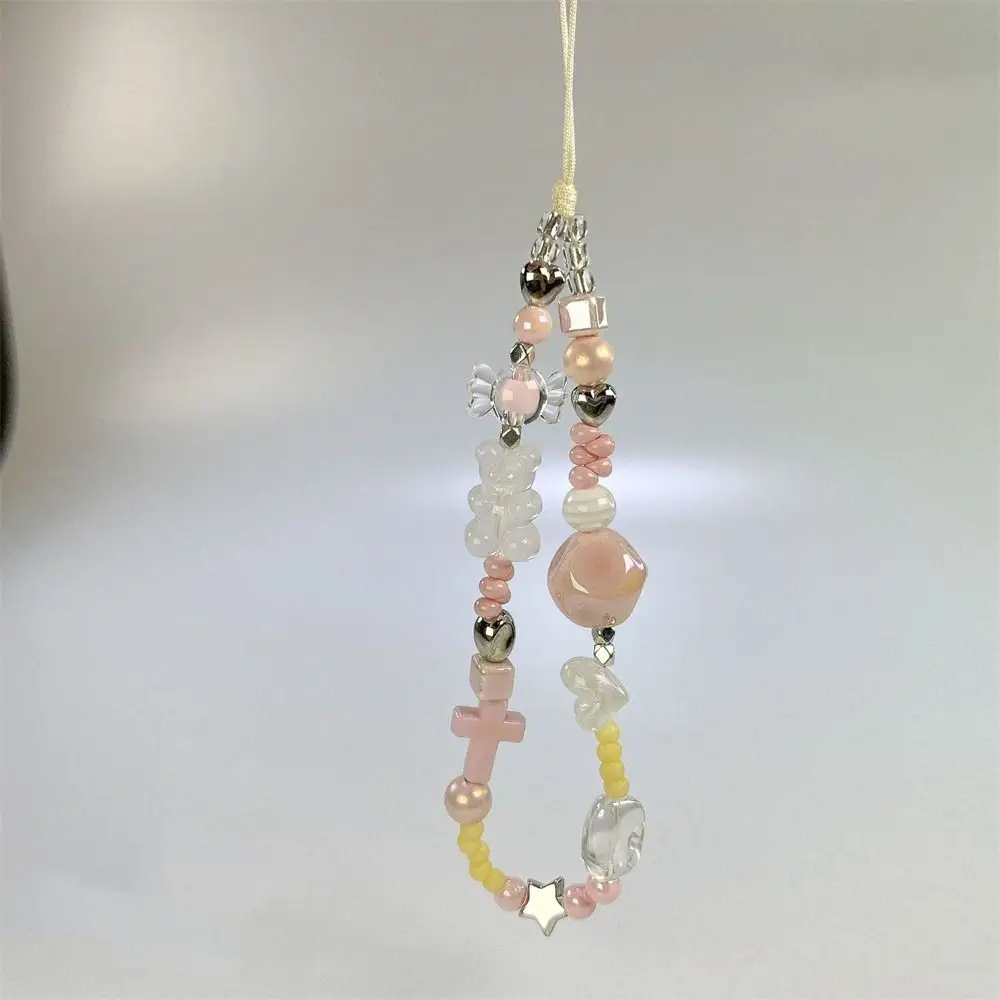 Y2K Silver Cell Phone Strap Clear Star Sweet Girl Phone Lanyard Hanging Cord Anti-Lost Beads Phone Chain Telephone Decor