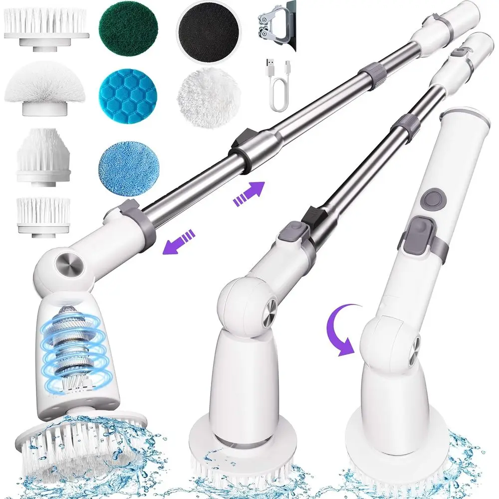 

Power Scrubber Dual Speeds, Cleaning Brush with 3 Adjustable Angles, 8 Brushes for Bathroom, Tile