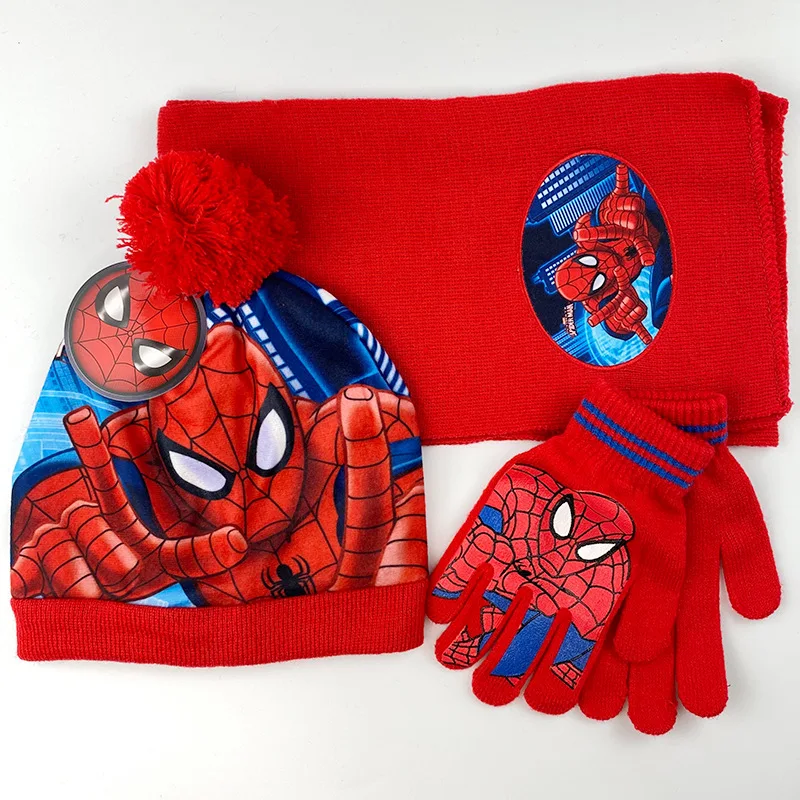 Dinsey Otoño Invierno niños sombrero SpiderMan rojo bufanda de dibujos animados sombrero guante cálido sombrero de punto niño gorra niño sombrero de Navidad regalos para niños
