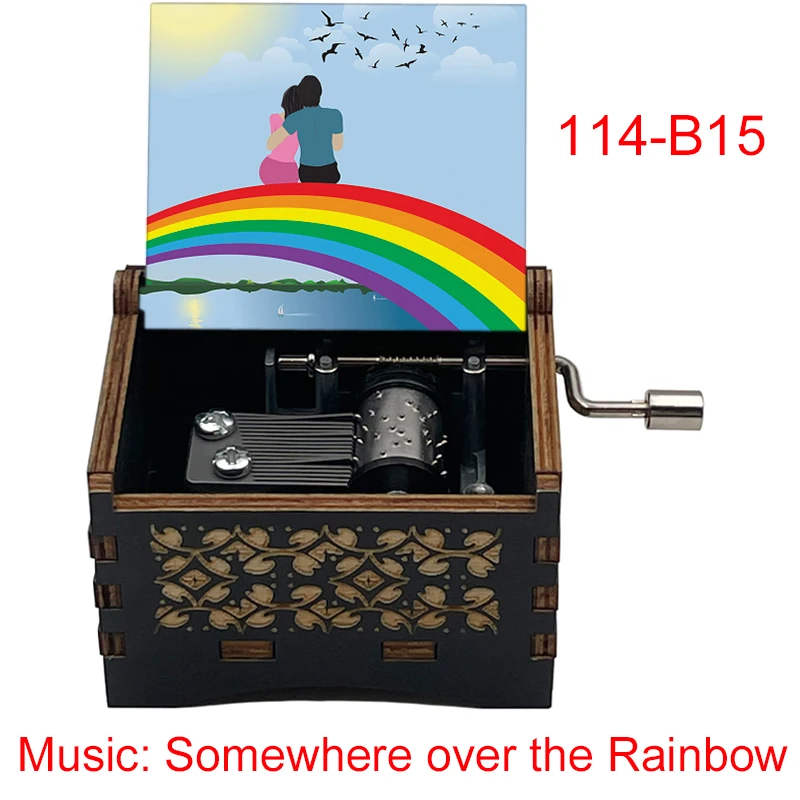 Plays Somewhere Over the Rainbow Song, Wooden Wind Up Music Box, Musical Box Birthday Gift Family Christmas Ornament