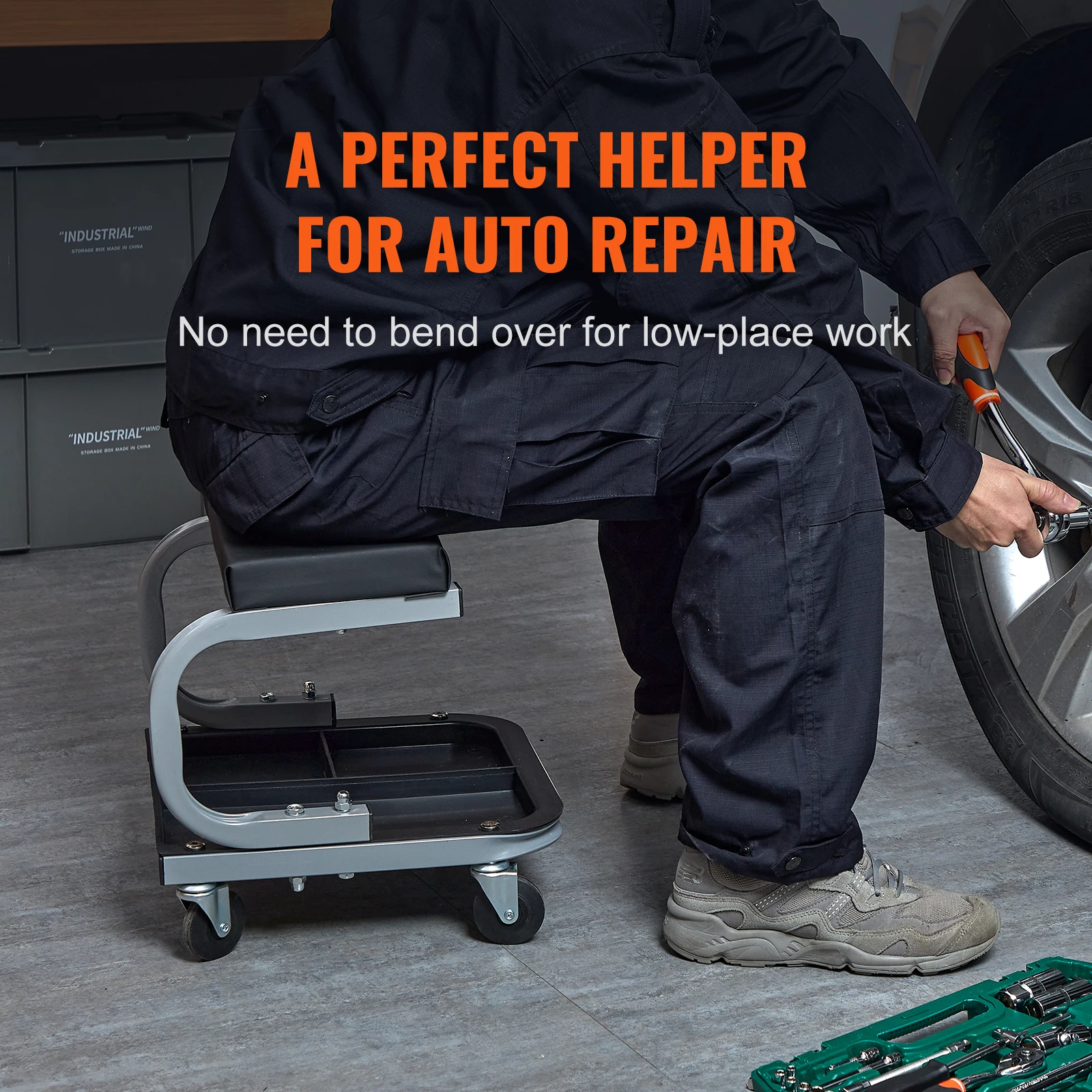 

Mechanics Garage Stool 250 LBS Mechanic Creeper Seat Under Car Tool Tray