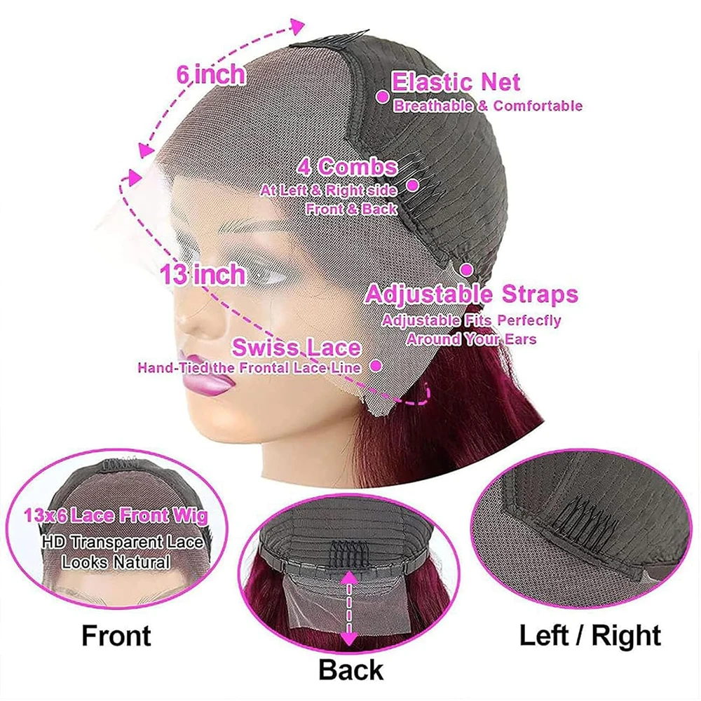 99j بورجوندي الدانتيل الجبهة الباروكات شعر الإنسان 13x6 HD الدانتيل الشفاف مستقيم شعر مستعار أحمر شعر الإنسان الملونة الدانتيل شعر مستعار أمامي شعر الإنسان