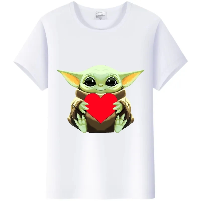 Cute Marvel Cartoon Ladies Tees The Mandalorian Yoda Kawai Star Wars Love Gothic Women T-shirt White Men Tops Loose Blouses Gift