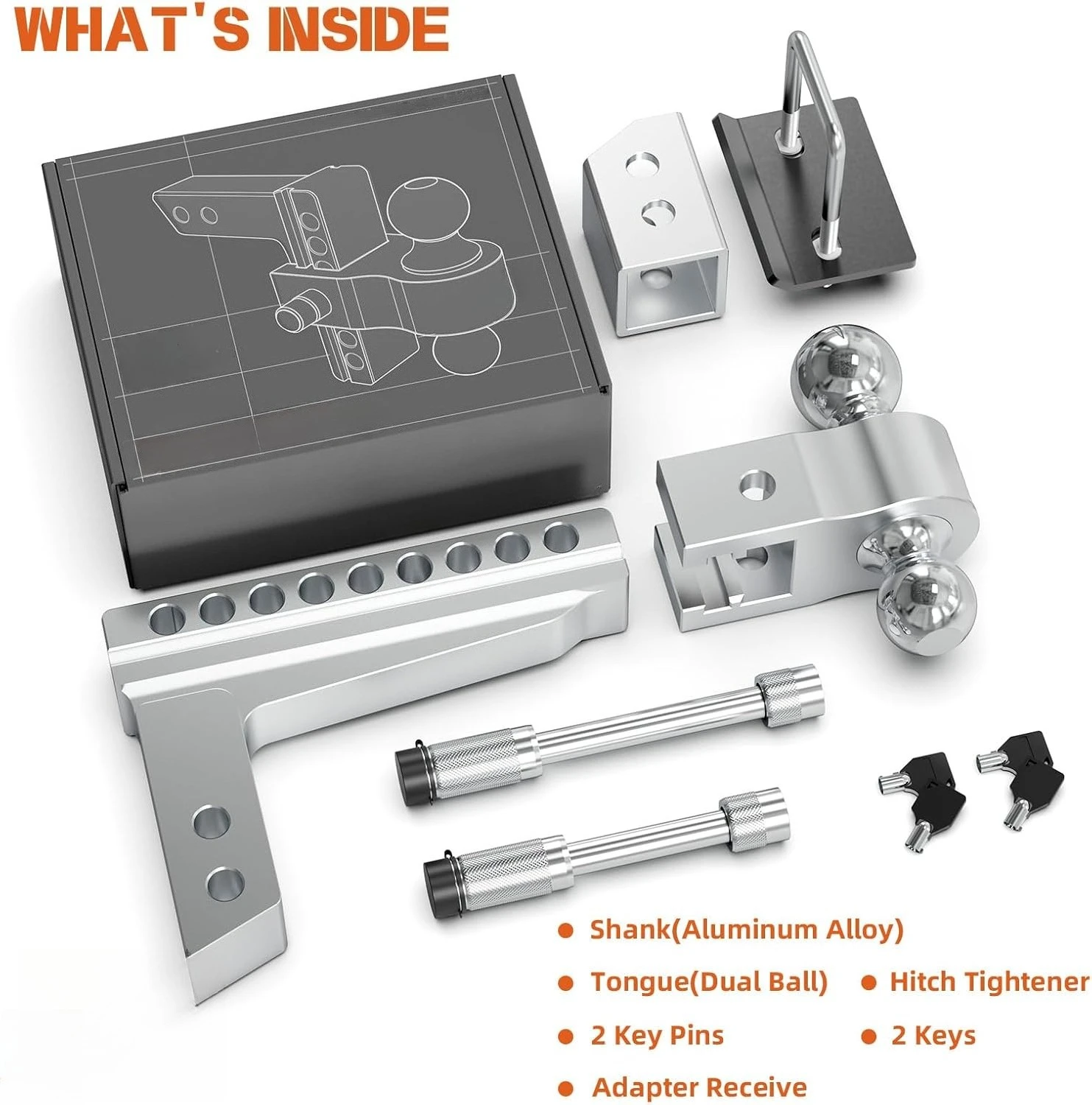 ZZH 調整可能トレーラーヒッチ（2.5インチレシーバー）8インチドロップ＆ライズ（12,500ポンド総積載重量）ヘビーデューティーアルミニウム牽引ヒッチデュアルボール（2インチ＆2-