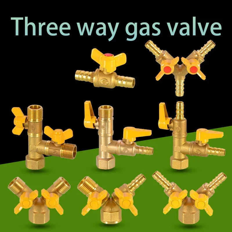 Brass Gas Three-way Valve Copper Rod Copper Core 1/2inch Brass Gas Valve Natural Gas Switch Ball Valve