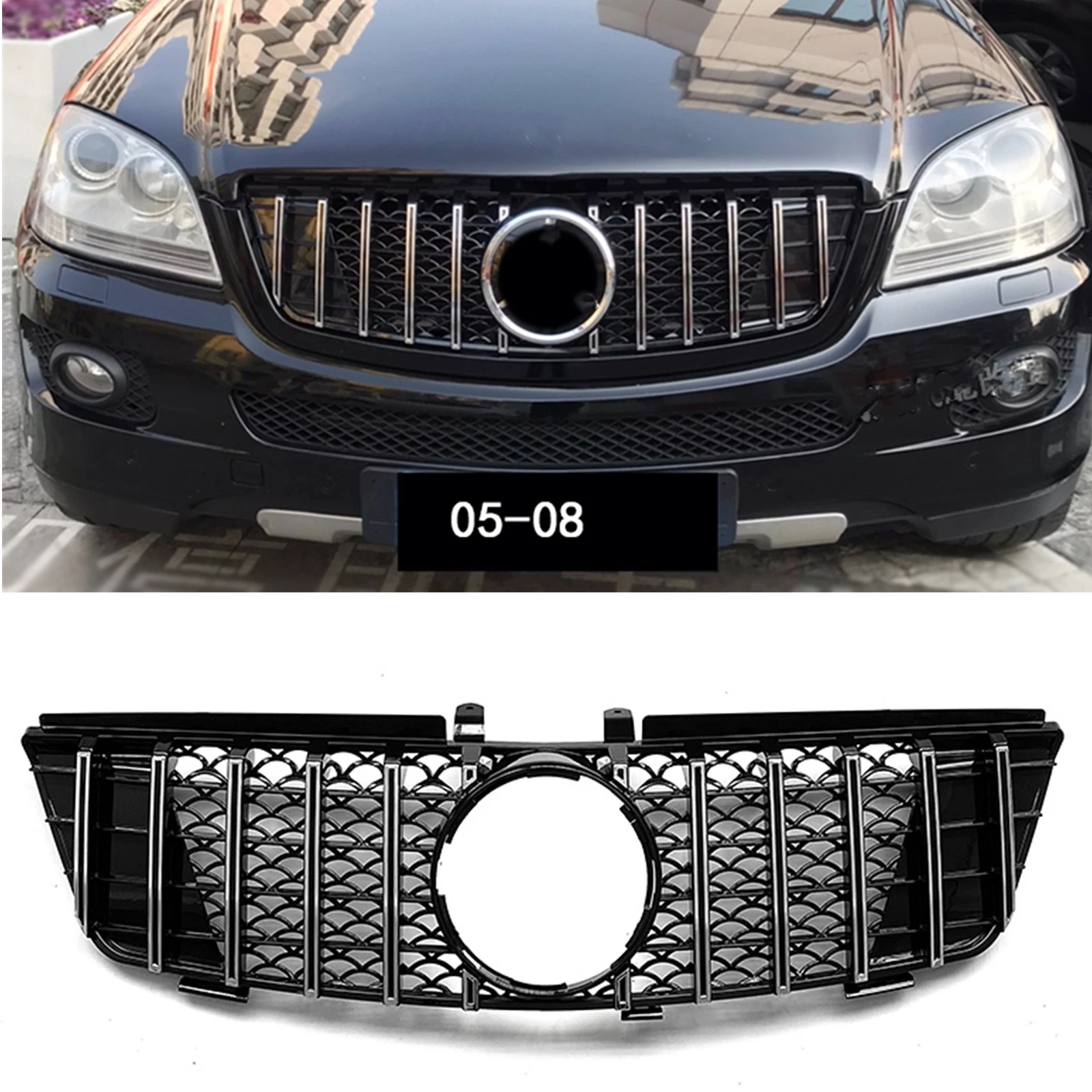 Front Grille  For Mercedes-Benz ML Class W164 2005-2008 ML320 ML350 ML550 GT Car Upper Bumper Hood Mesh Grid