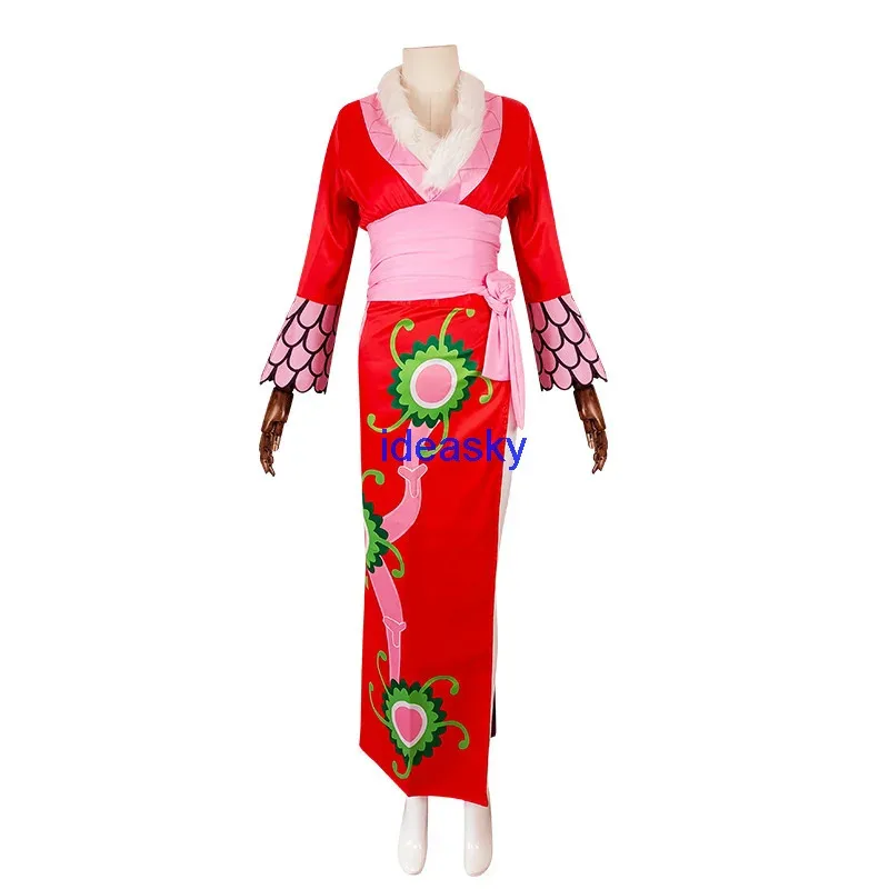 2025 Anime nuevo Boa Hancock Cosplay Sexy imperio rojo vestido tipo kimono ropa peluca disfraces de Halloween para mujeres capa pendiente
