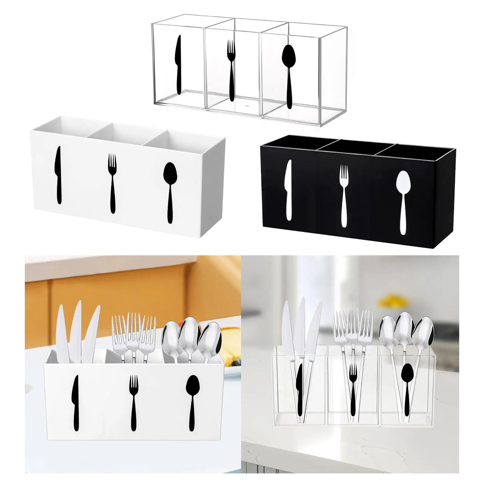 

Acrylic Cutlery Storage Organizer Bin for Kitchen Countertop Cutlery Utensil Holder for Cabinet Dining Room Kitchen Indoor Home