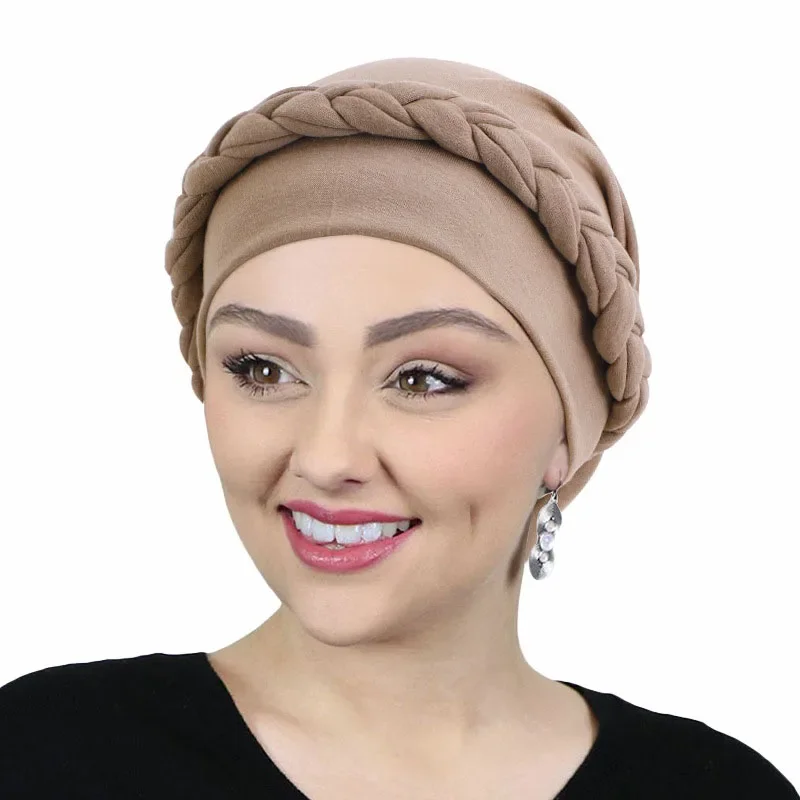 Turbante de trenza india para mujer, gorro Hijab musulmán, gorro de quimio, cubierta Islámica para la pérdida de cabello, pañuelo para la cabeza, envoltura de pañuelos africanos