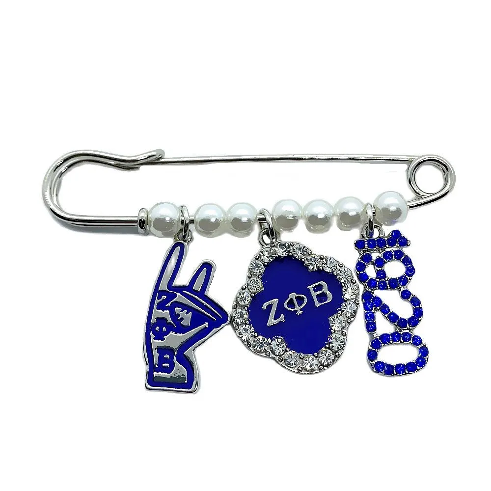 Since Year 1920 Greek Letters Sorority Zeta Phi Beta Lapel Pin ZOB Pearl Brooch Jewelry