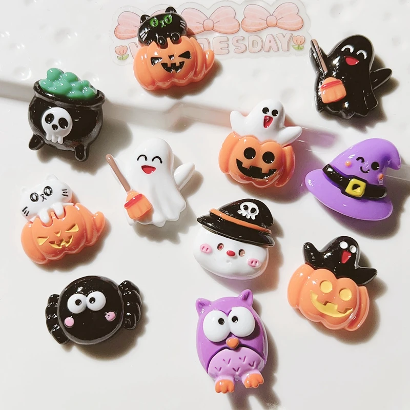 10Pcs New Mini Cute  Cartoon Halloween Collection Flat Back Resin Cabochons Scrapbooking DIY Jewelry Craft Decoration Accessorie