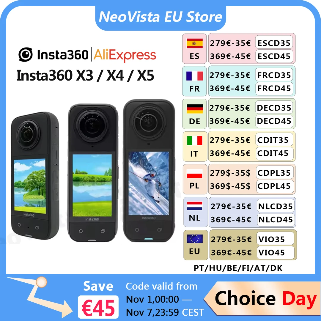 【Envío desde la UE】 Cámara de acción Insta360 X3/X4/X5-impermeable 360 con sensores de 1/2" 48MP, vídeo HDR activo 5.7K 360, foto de 72MP 360