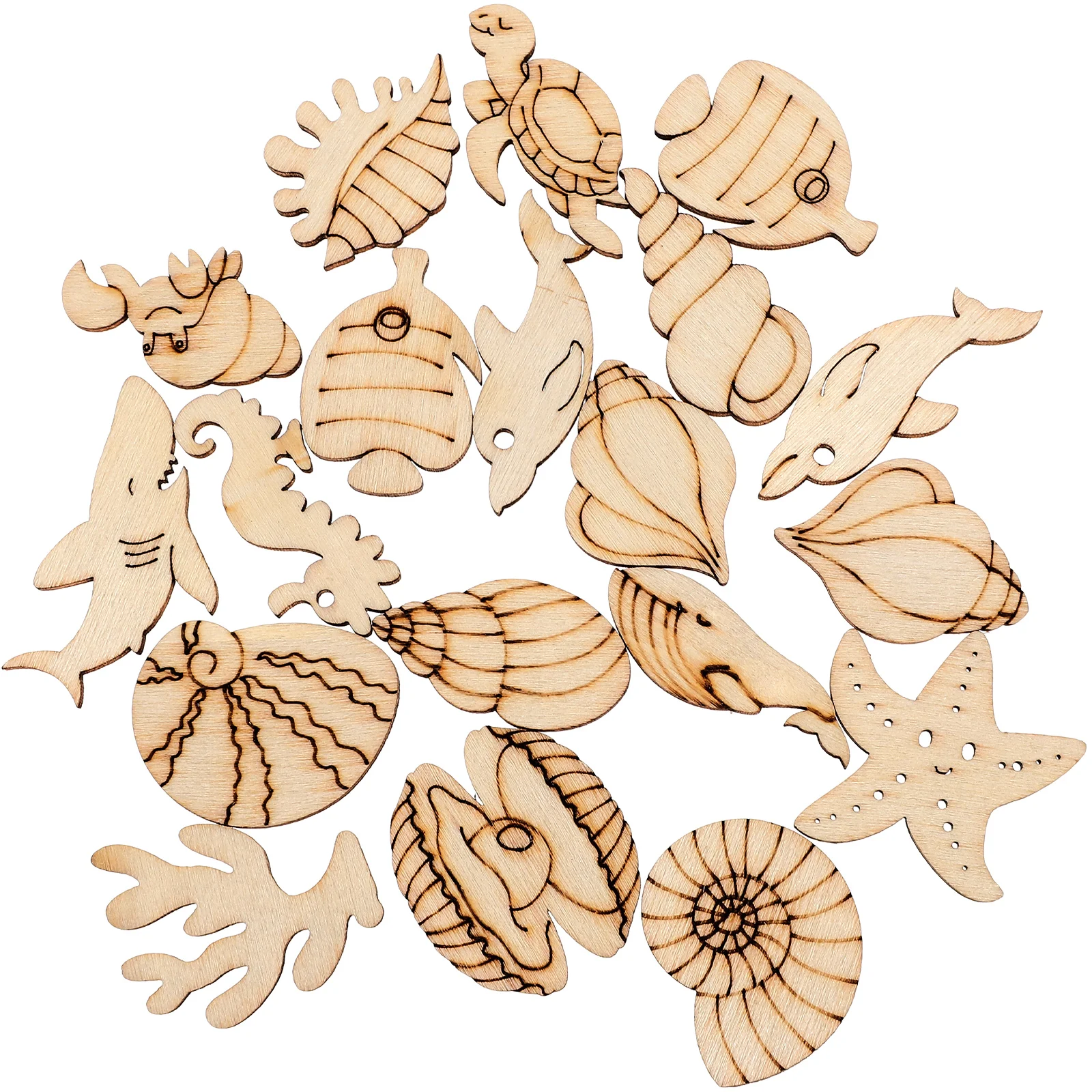 100 Pcs Shell Child DIY Animal Cutouts Wooden Sea Animals Kids Hand-painted Craft Toys