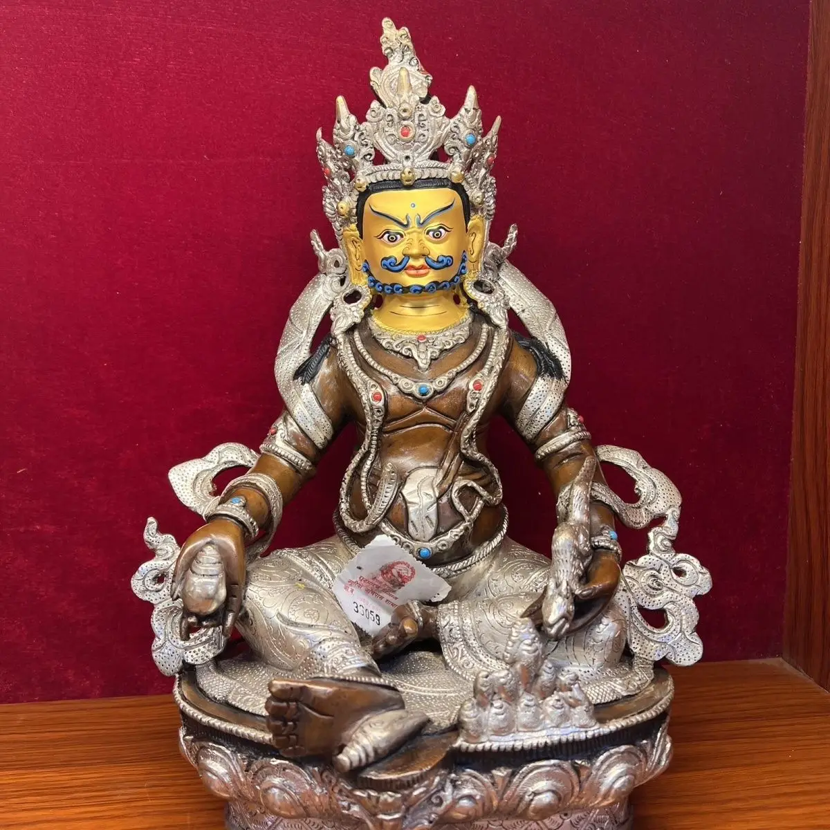 Tibetan Gilt One Foot Tantra Dedication to the God of Wealth Nepalese Buddha Statue Ornament Household Buddhist Hall Pure Bronze