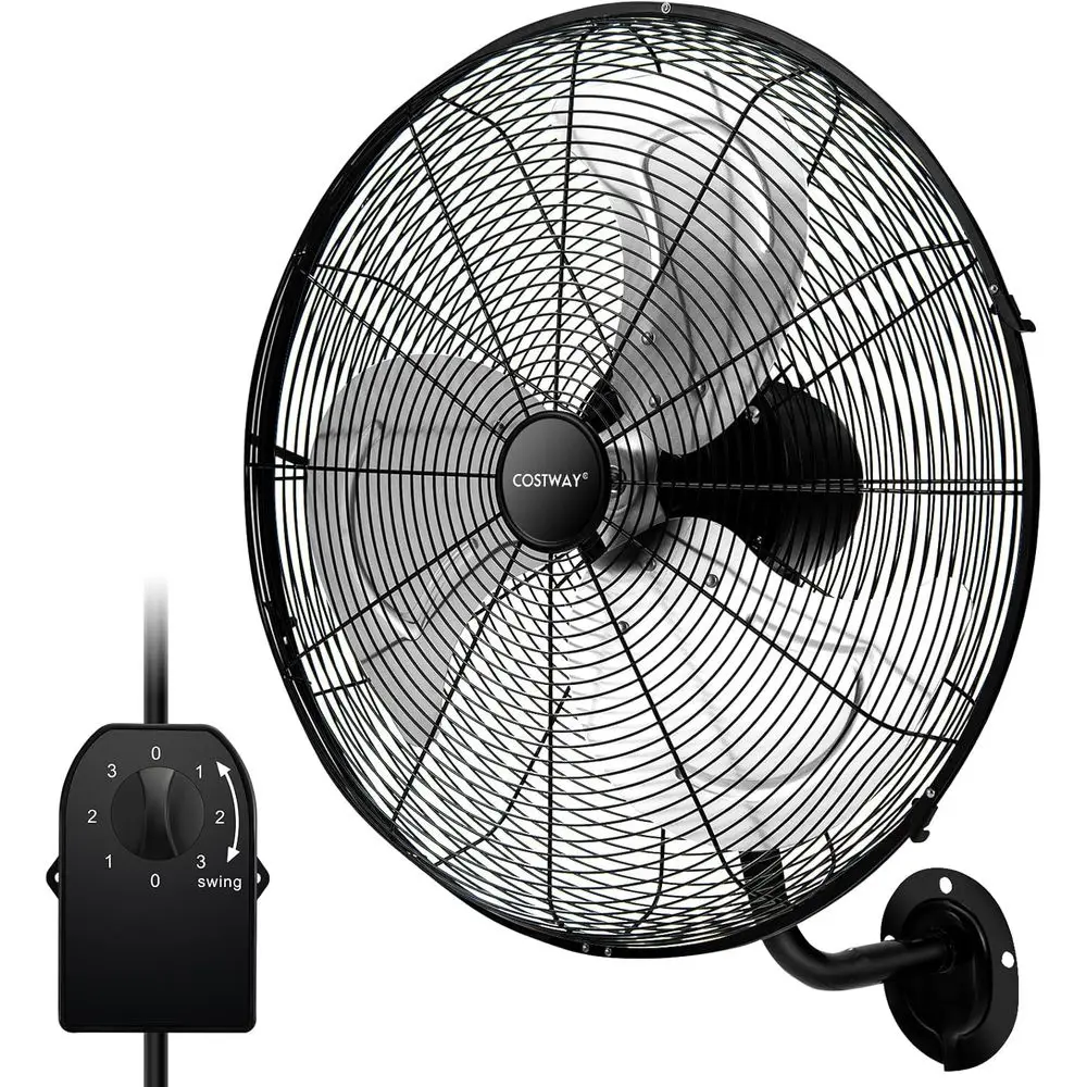 

20-Inch Heavy-Duty Metal Wall Fan with 3 Speeds, 85° Oscillation, 30° Tilt, Ideal for Workshops and Garages, Black