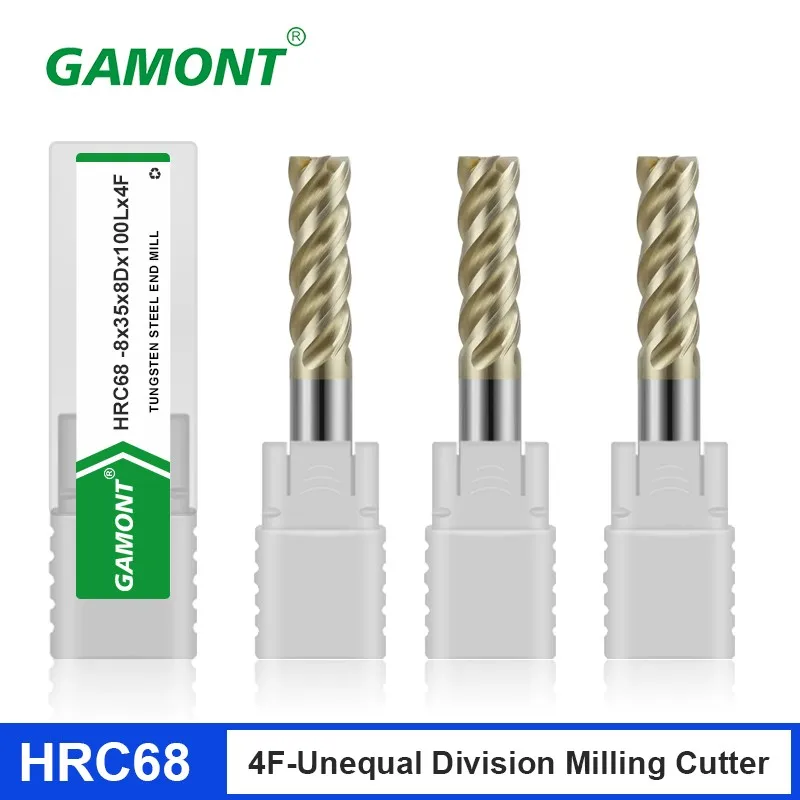 GAMONT HRC68 4F Tungsten Steel Unequal Division Stainless Steel Milling Cutter High Hardness Seismic Resistant CNC Flat End Mill