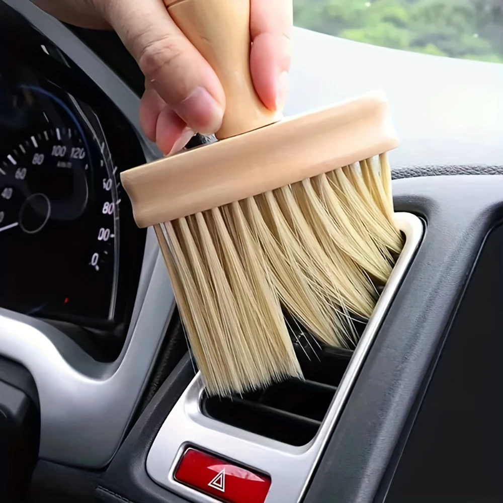 

1pc Wooden Cleaning Brush For Car Air Outlet Dashboard Detailing Sweeping Dust Remover Soft Bristles Solid Wood Brushes, Keyboar