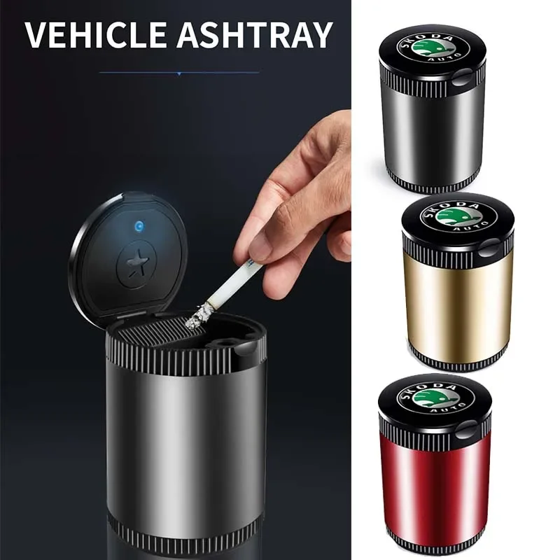 

Alloy Car Ashtray Cigarette Holder Box for Skoda Emblem Kodiaq Superb Octavia 2 A7 Tour RS Rapid Kamiq Yeti Karoq Accessories