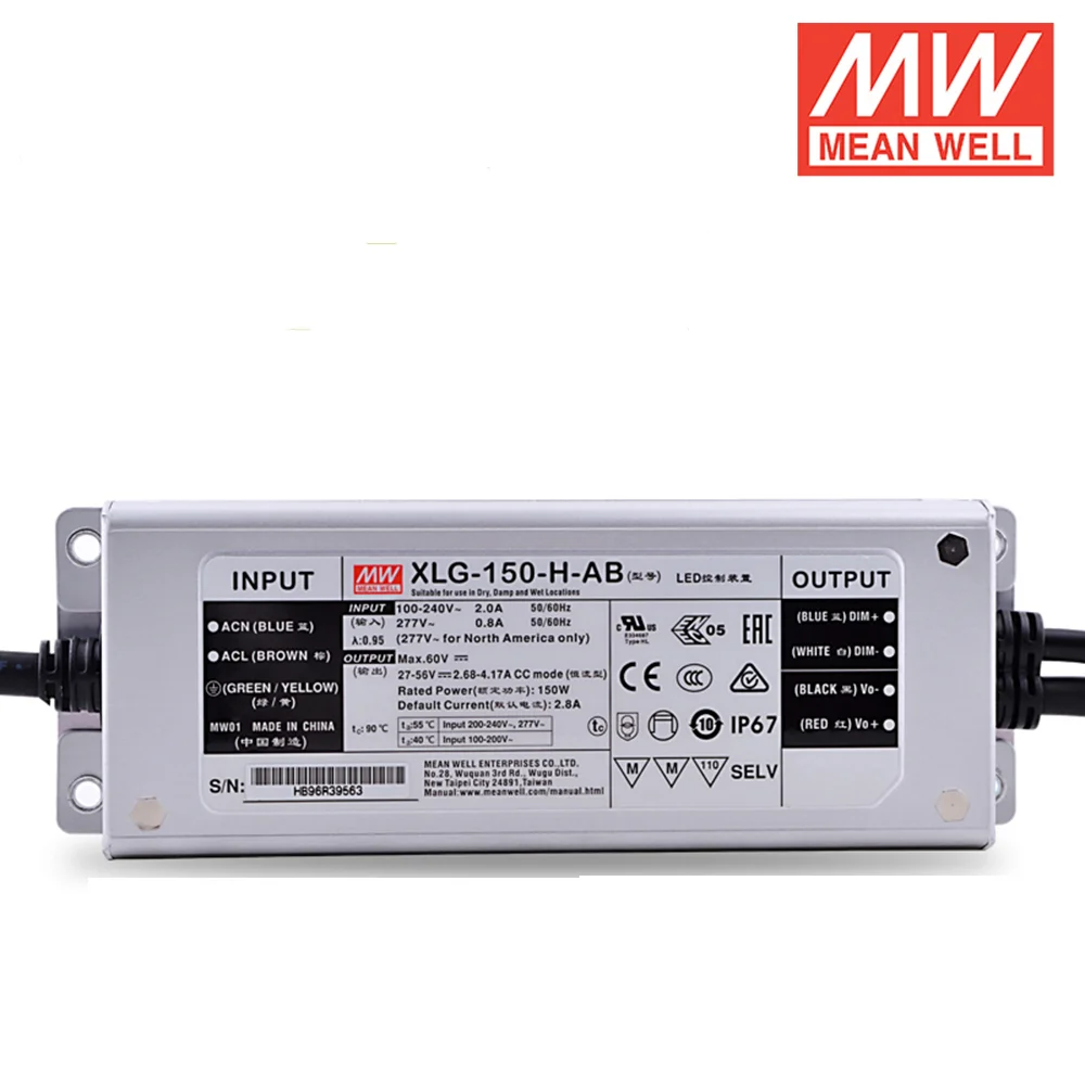 Mean Well XLG‑150‑H‑A 150W Outdoor LED Lamp Driver IP67 Protection 3‑In‑1 Dimmable Lighting Control Module