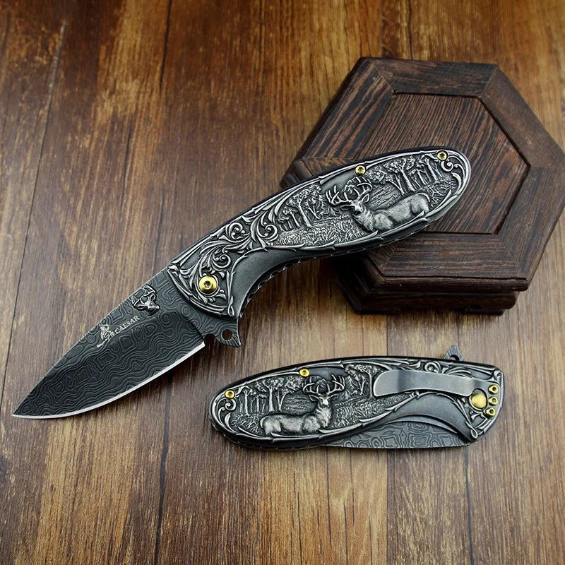 

Emboss Outdoor Folding Knife, High-quality Stainless Steel Camping Portable Survival Knife Hand Tools Gift
