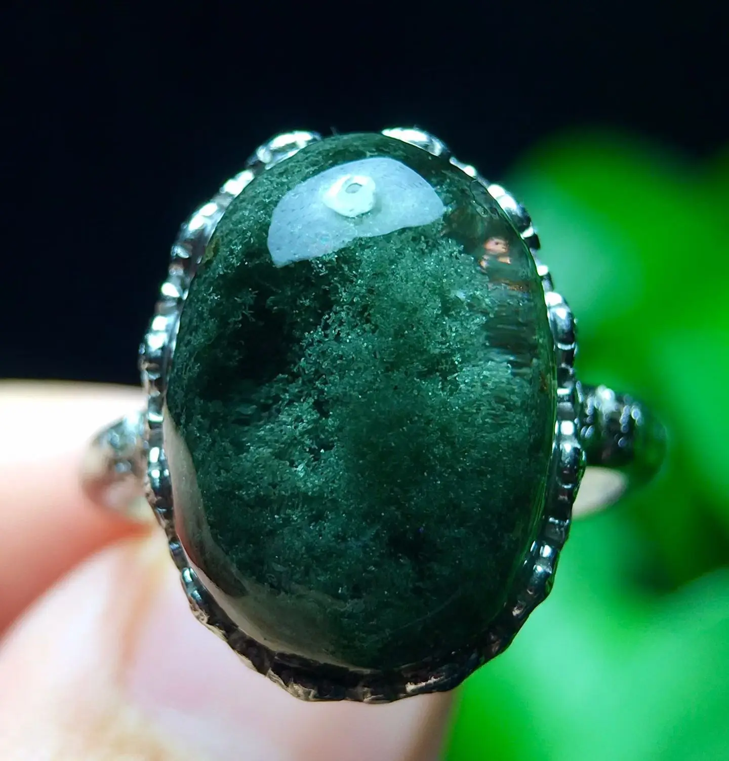 

Natural Green Phantom Oval Adjustable Ring 18/14/8mm 925 Silver Bead Phantom Women Men Jewelry AAAAAA
