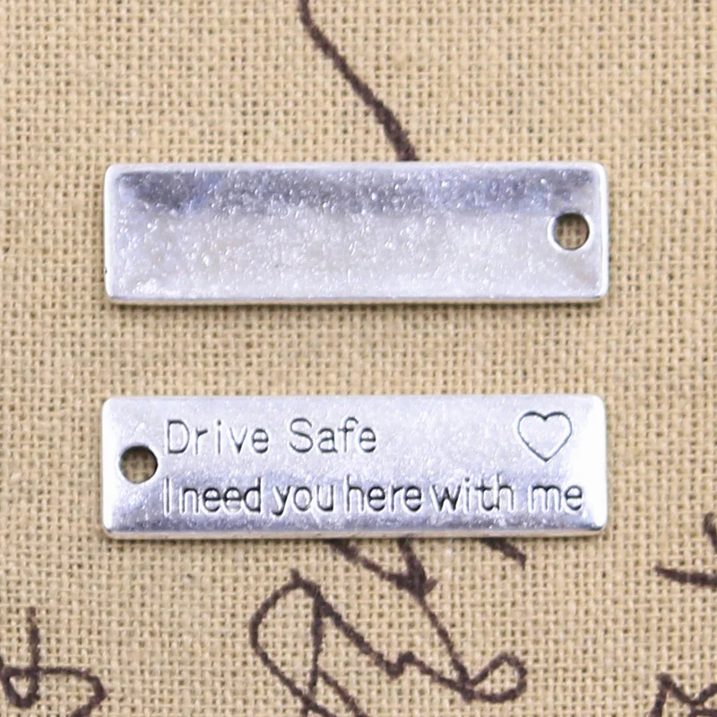 12pcs Charms Drive Safe I Need You Heart With Me 34x9mm Tibetan Silver Color Pendants Antique Jewelry Making DIY Handmade Craft