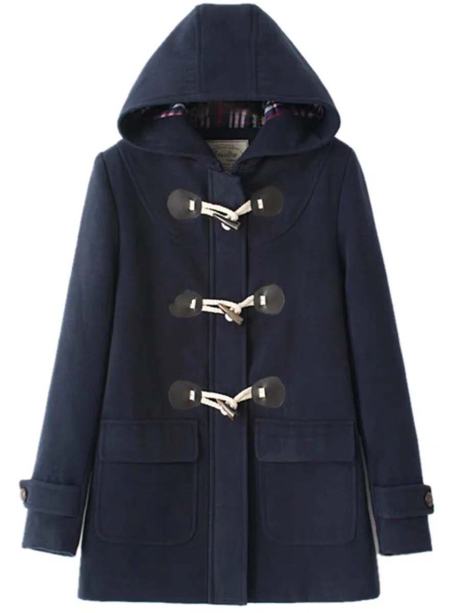 Japanse Preppy Stijl Kahaki/Navy Jk Uniform Jas Met Capuchon Herfst/Winter Meisje Middellange Hoorn Knoop Fleece Jas Koreaanse Vrouwen