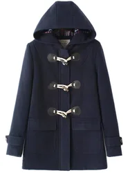 Japanese Preppy style Kahaki/Navy JK Uniform Hooded Coat Autumn/Winter Girl Medium Length Horn Button Fleece Coat Korean Women