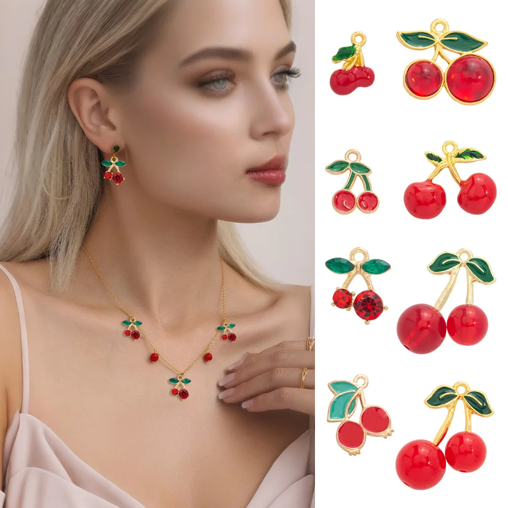 سبيكة النفط يقطر الكرز قلادة ثلاثية الأبعاد الفاكهة مجوهرات الإكسسوار قلادة DIY بها بنفسك الكرز مجوهرات الإكسسوار