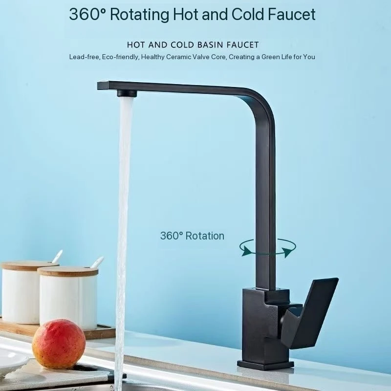 

360-Degree Rotating Hot and Cold Square Faucet for Home, Hotel, Project Kitchens, Bathrooms, Public Toilets, Washbasins, Wash Sinks, Bathroom Cabinets, and Sinks