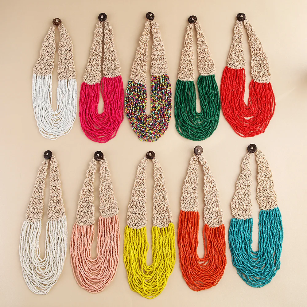4pcs Necklace Glass Handmade Weave More Layer Bead Pendant For Women Waterproof Beach Party Jewelry Accessories