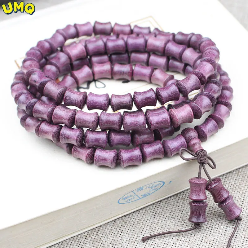 Perilla Wood Hand String 108 Bamboo Buddhist Beads Rosary Roserosewood Violet Men and Women's Jewelry Amulet